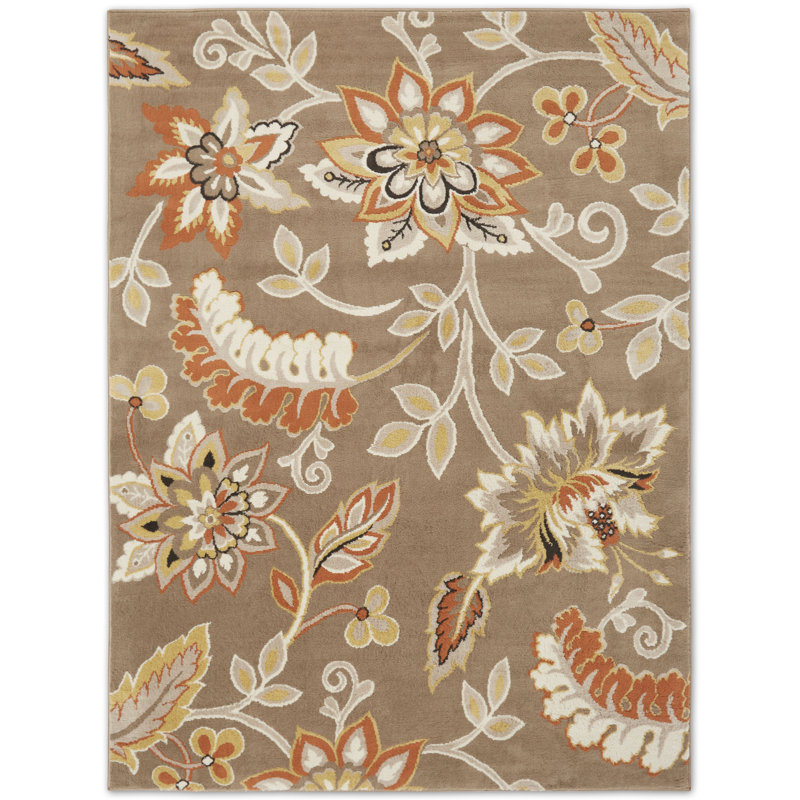 Andover Mills Caffey Floral Taupe/Orange Area Rug & Reviews Wayfair